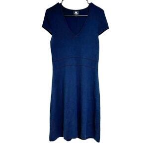 W by Worth 100% Wool Navy Blue Sweater Dress Mock Waist V Neck size M